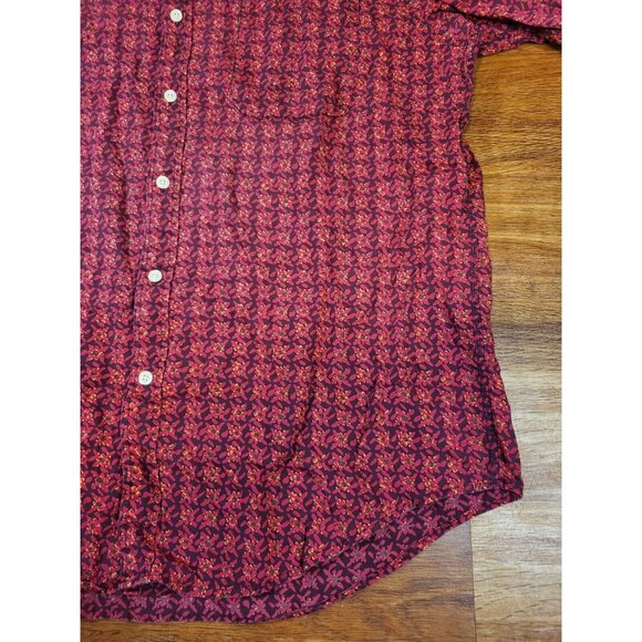 Vintage J Crew Red Geometric Short‎ Sleeve 100% Cotton Button Up - Picture 2 of 4